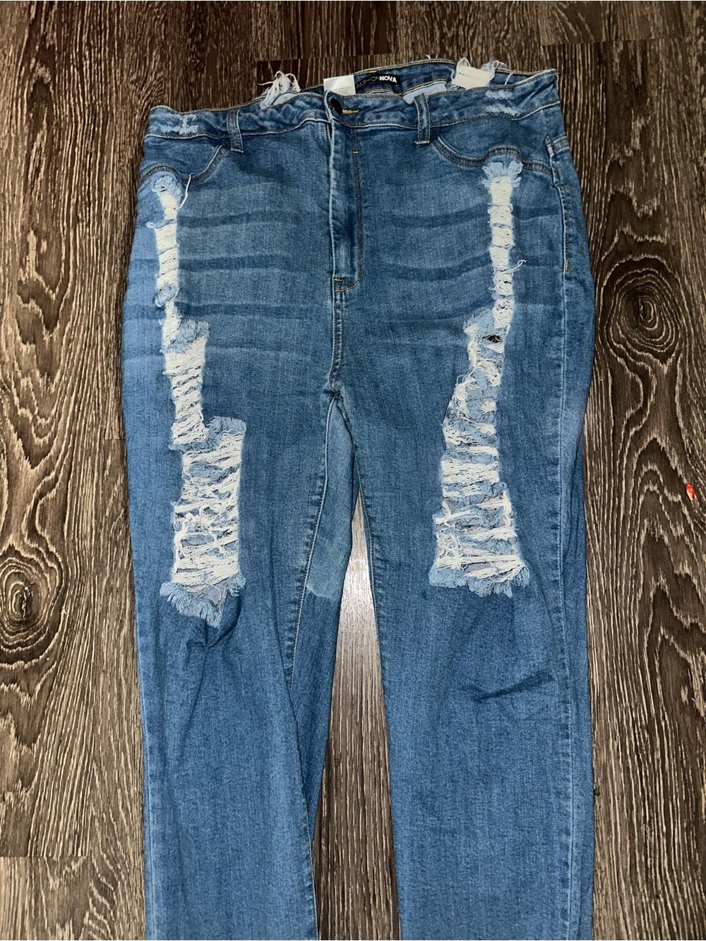 Fashion Nova Medium Blue High-Rise Distressed Jeans